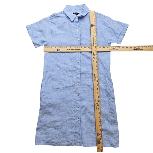 Tahari 100% Linen Shirt Dress Womens XS Blue Button Front Pockets - Picture 5 of 8
